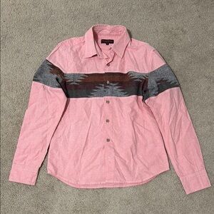 Pink Button-Up Shirt with Patterned Stripe